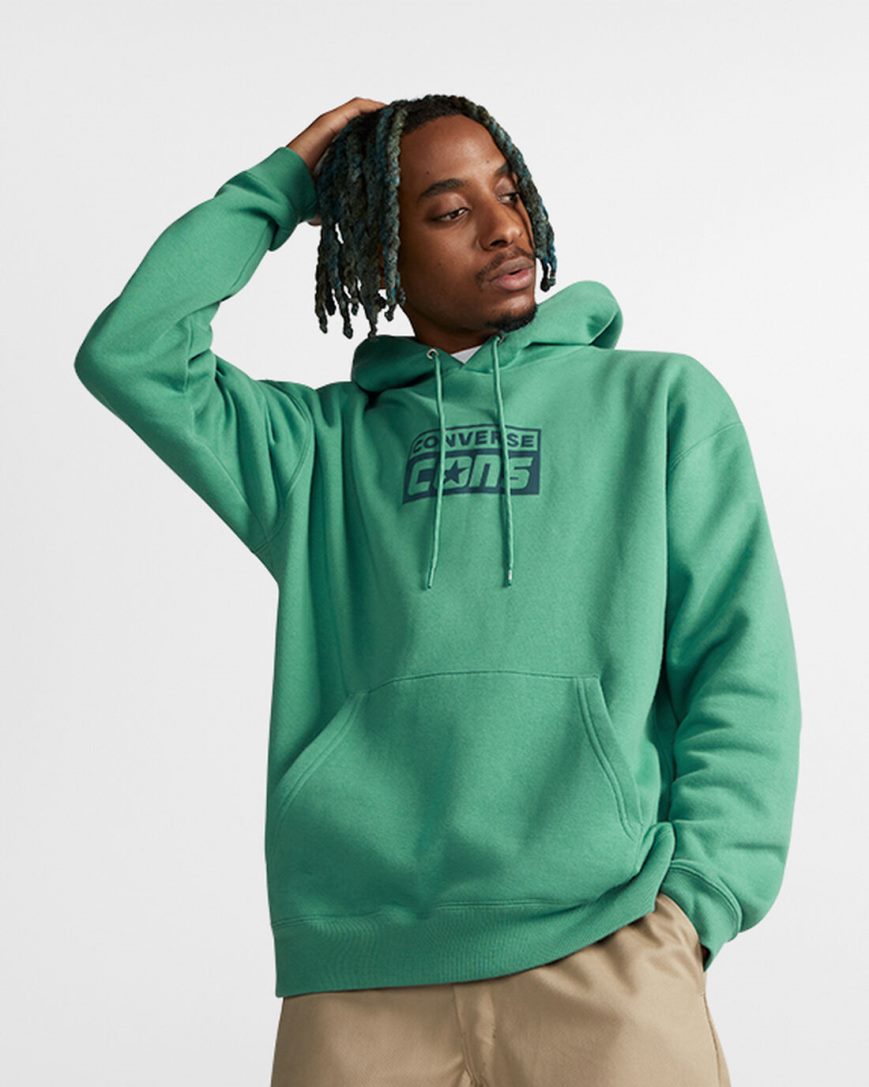 Men\'s Converse CONS Fleece Pullover Hoodie Green | AU 35EC6Y